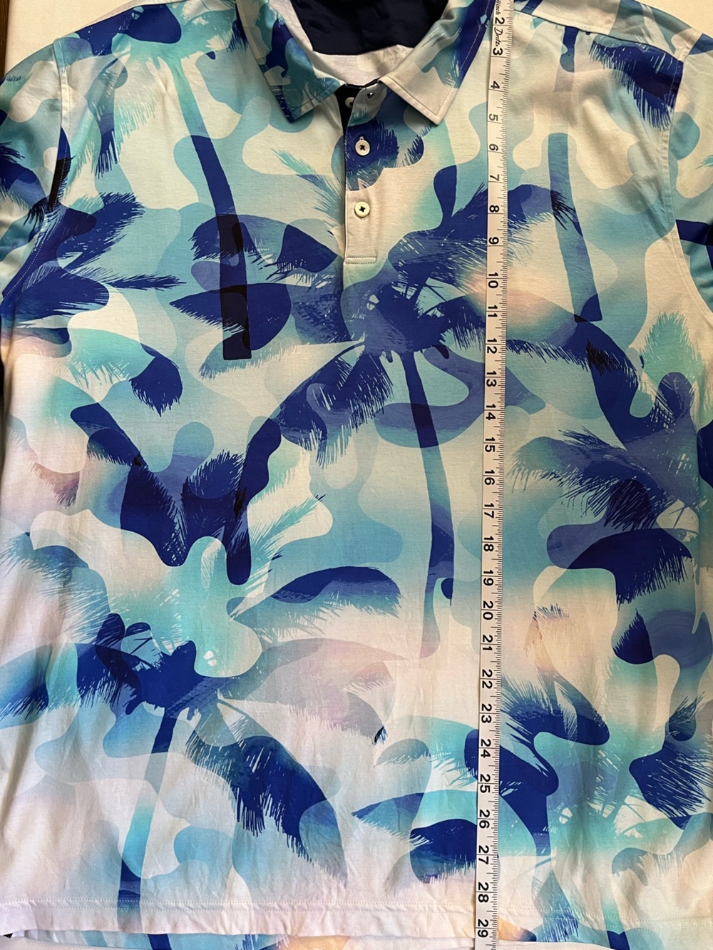 Bugatchi Men’s XXL Short Sleeve Navy and Sky Blue Tropical Polo - Picture 5 of 8